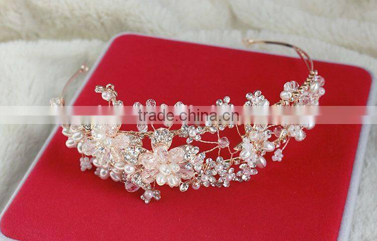 2015 Hot Sale Handmade Rhinestone Golden Flower Hair Band Hair Accessories for Women