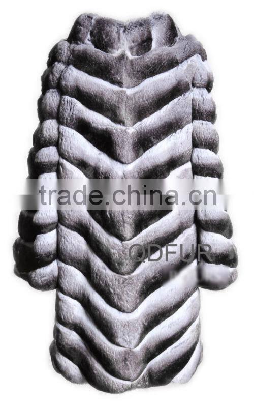 QD23119 100% European Top Quality Fashion Warm Women Chinchilla Fur Coat/Long Style