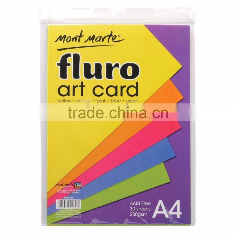 Mont Marte Fluro Art Card A4 Pack 5 cols 230gsm 30pce
