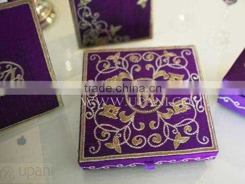 Purple wedding Invitation Box with Floral Embroidery- WHOLE SALE