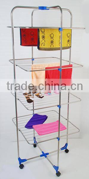 Practical 4 Tiers Foldable Moving Cross Stainless Steel Clotheshorse