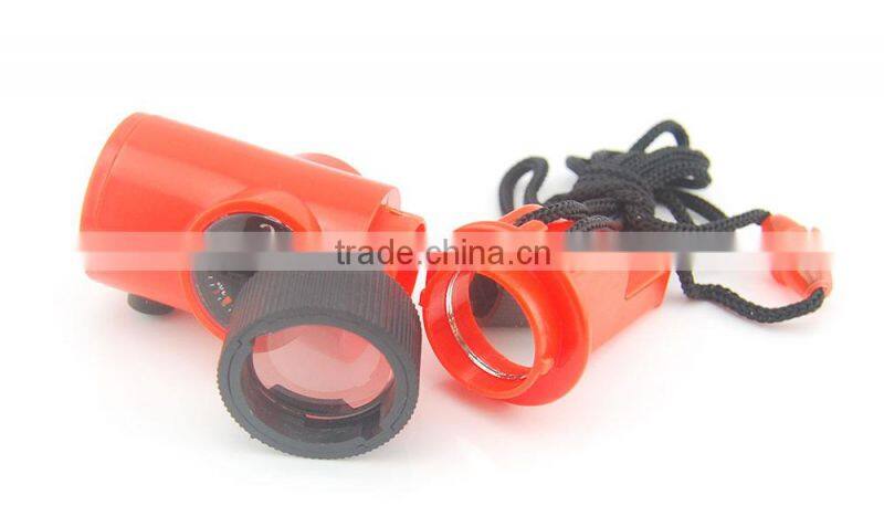Survival multifunction whistle with compass thermometer mirror magnifier and led torch