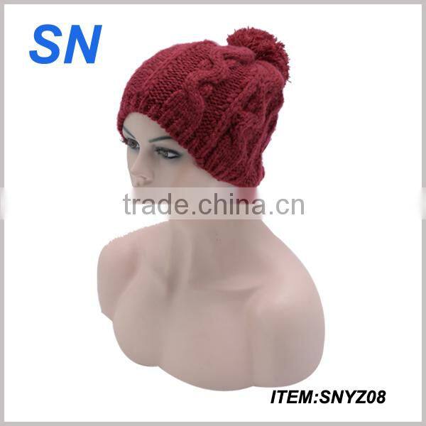 custom novelty acrylic knitted pom pom hat lady