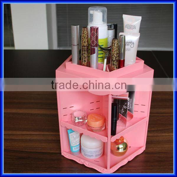 Beautiful lady rotatable pink counter clear acrylic make up organizer with dividers, custom lipstick holder make up organizer