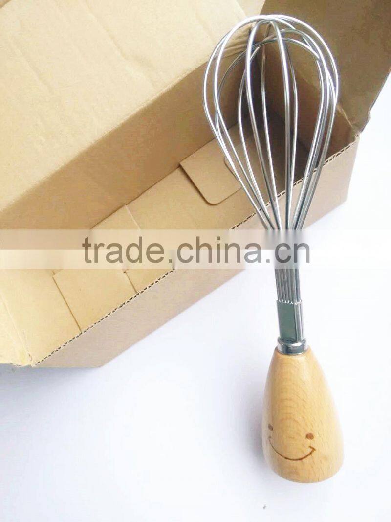 Stainless Steel Kitchen Whisk with Wooden Handle, Balloon Whisk