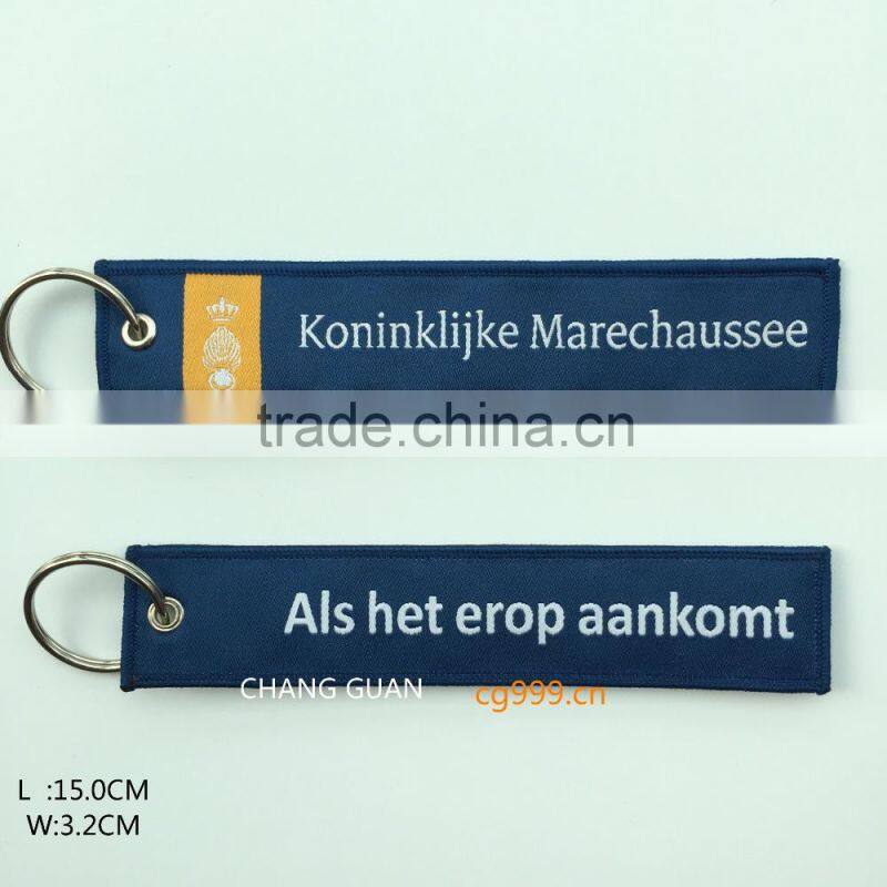 The high quality woven label key ringl that the world famous brand appointed production