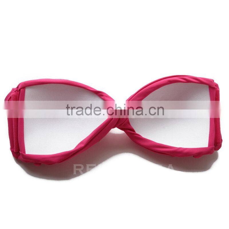 RELLECIGA Hot Pink Girl Twist Bandeau Bikini Swimwear with Ruffle Trim at Bottom