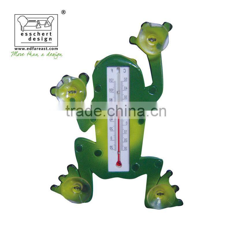 designed hand painted frog shape plastic window animal thermometer