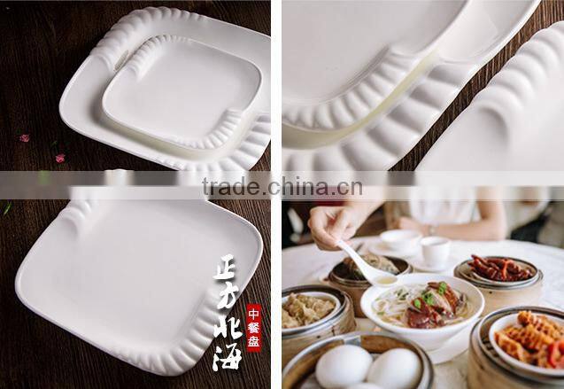 Ceramic glaze oem dinner square white steak plate for restaurant hotel home