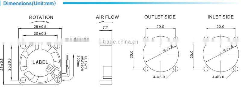 12vdc monitor terminal cooling fan 25*25*07mm