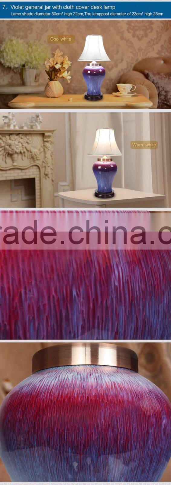 LED Different design porcelain body table flower Lamp vase with fabric shade