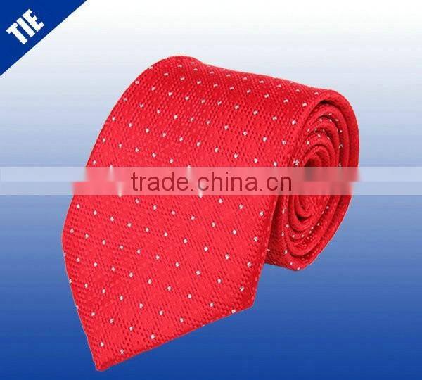 Red dotted 100 % pure woven silk necktie