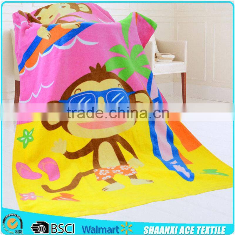 2015 HOT sell 100% cotton silk screen printing cartoon baby beach towel household baby bath towel