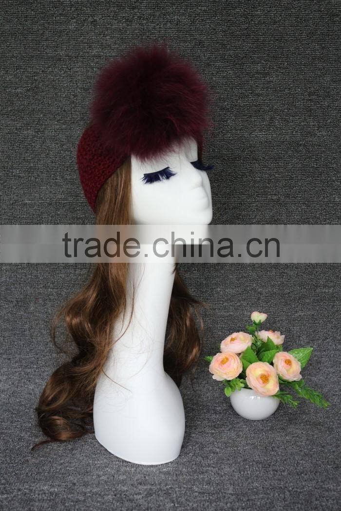Colourful Genuine Big Raccoon Fur Pompom Women Makeup Headband