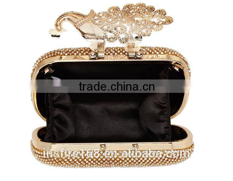 Fashion ladies handbags crystal rhinestone evening bag class peacock evening bag