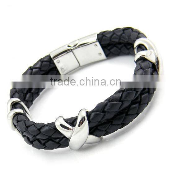 stainless steel genuine leather bracelet