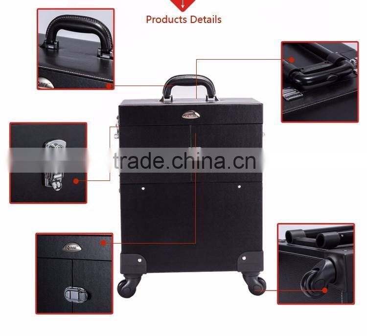 Wholesale Plastic PVC Travel Cosmetic Bag Light Trolley Makeup Case With External Wheel