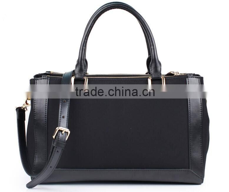 Fashion women leather mix canvas bags crossbody handbag with long strap