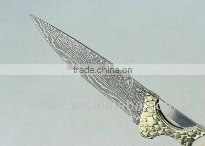 Antler + Brass Handle OEM Damascus Steel Folding Knife Collection Knife Hand Tool UDTEK01304