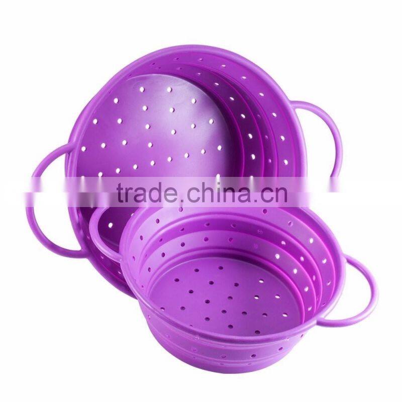 Collapsible Silicone Colander Green Kitchen Foldable Strainer