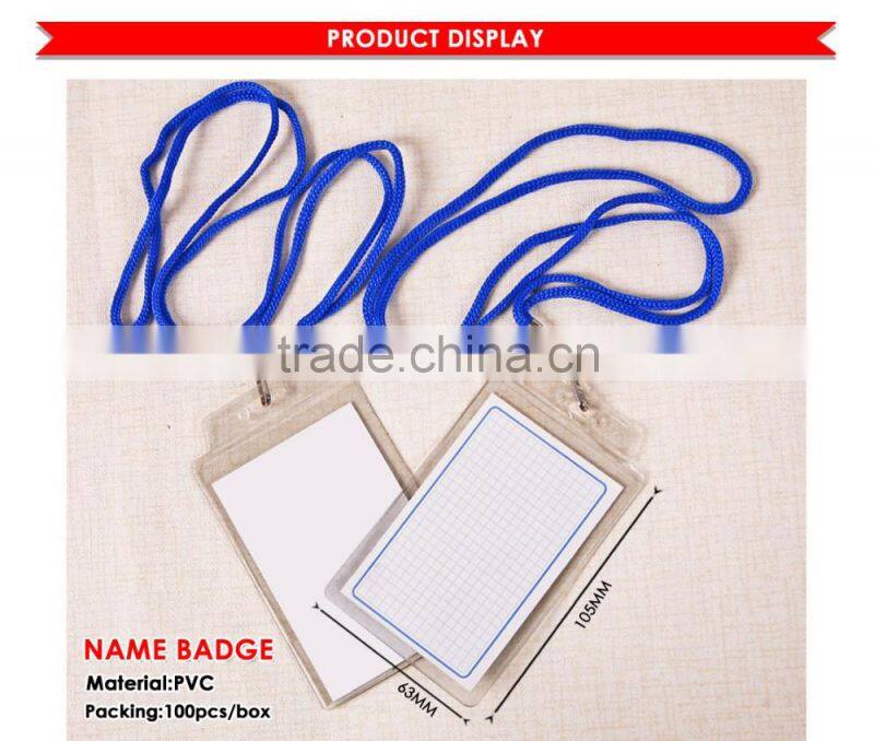 Hot Sale Soft Plastic/PVC Vertical Name Badge with Rope