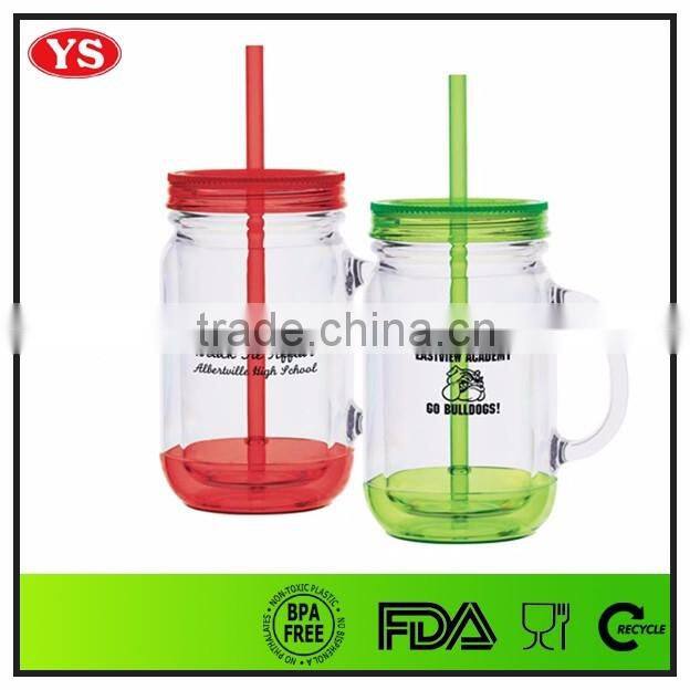 20oz customized double wall plastic mason jars with handle wholesale