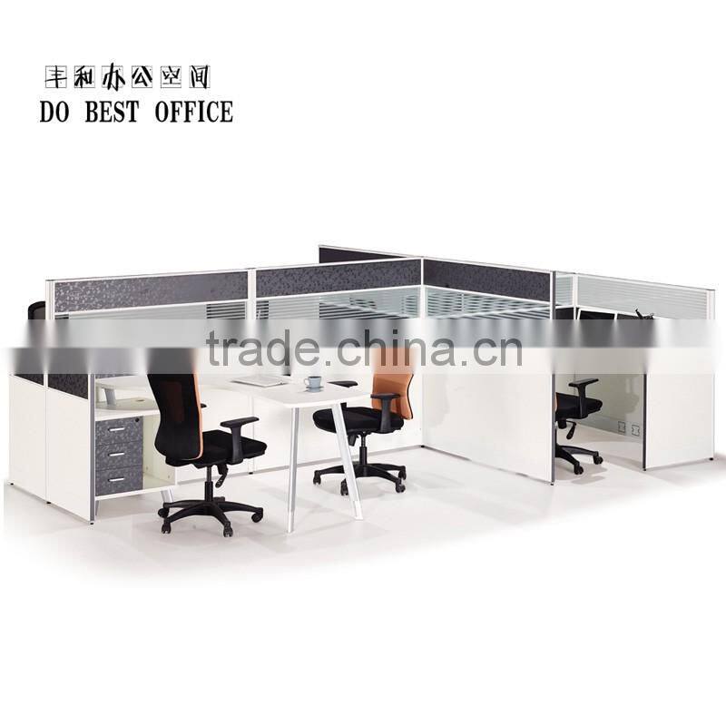 Latest design wooden table office partition for 4 person