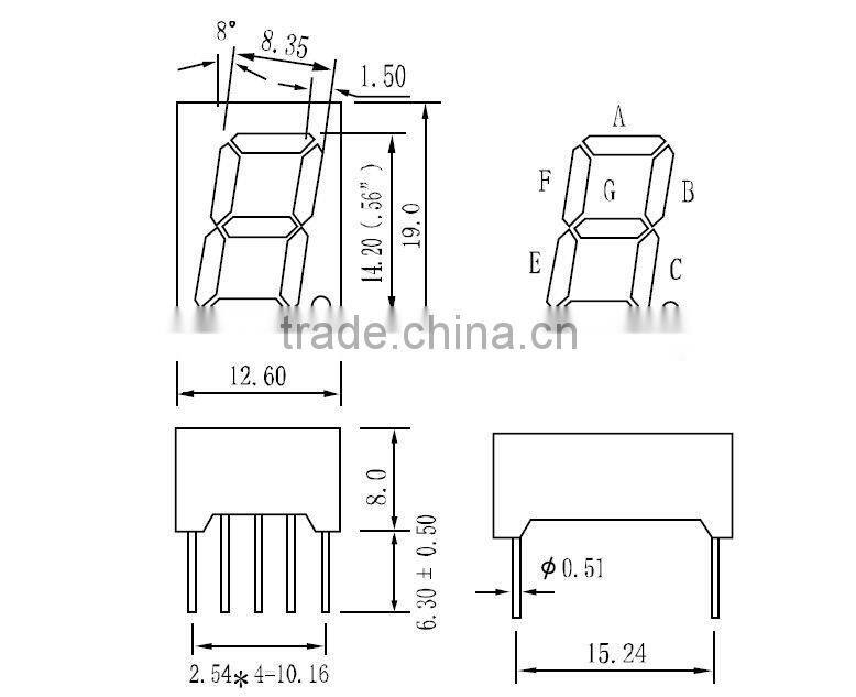 0.56 inch seven segment led display, 1 digit red color