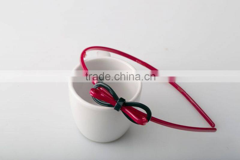 Handmade bow tie hair ornament for girls cheap plastic custom headband thin hair band with teeth