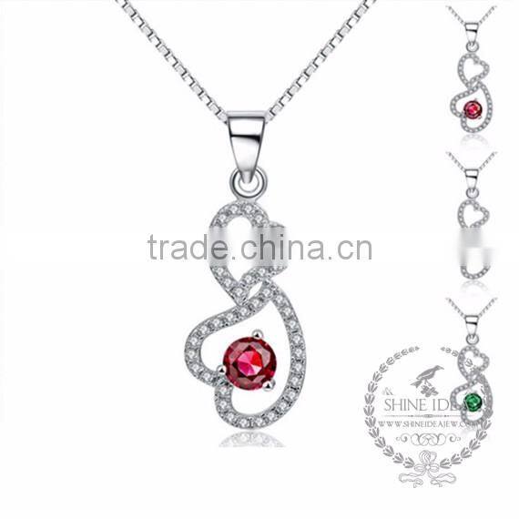 925 sterling silver hollow heart blue,red,green zircon creative pendant necklace fashion women necklace supplies 6360451