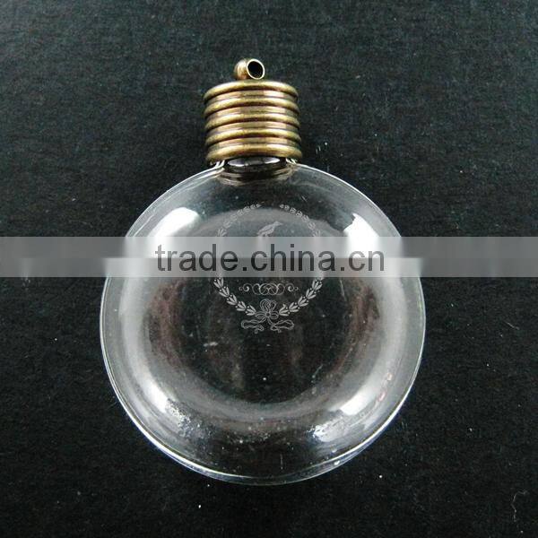 33mm flat round glass blub wish vial pendant globe charm with antiqued bronze loop DIY glass dome jewelry supplies 1810405