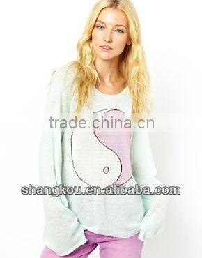 2013 high fashion design women Ying Yang Penny Lane Sweater round neck sweater knitted detail oversize fit shkz89