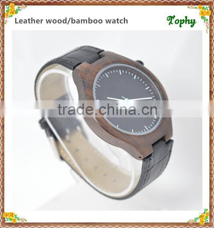 Trade Assurance Bamboo Wooden Watches 2016 New Products Men's With Genuine Leather Band Luxury