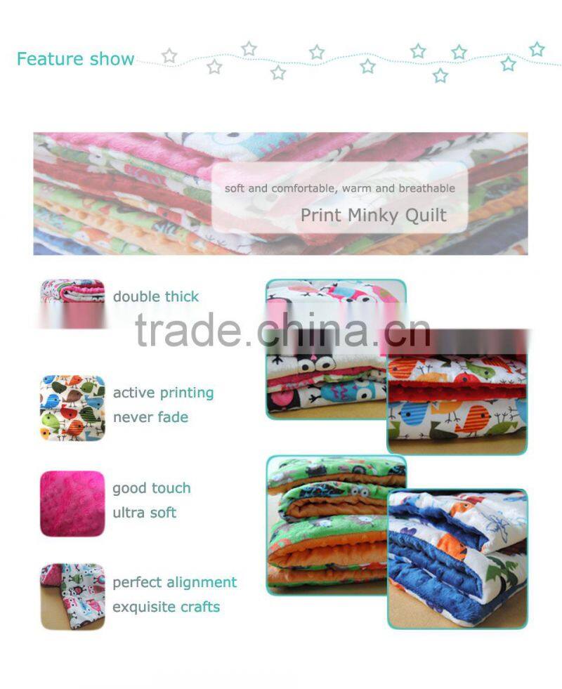 2015 New Design MOQ 10pcs Filled Minky Material Christmas Gifts Baby Quilt Blanket SBQ15090701