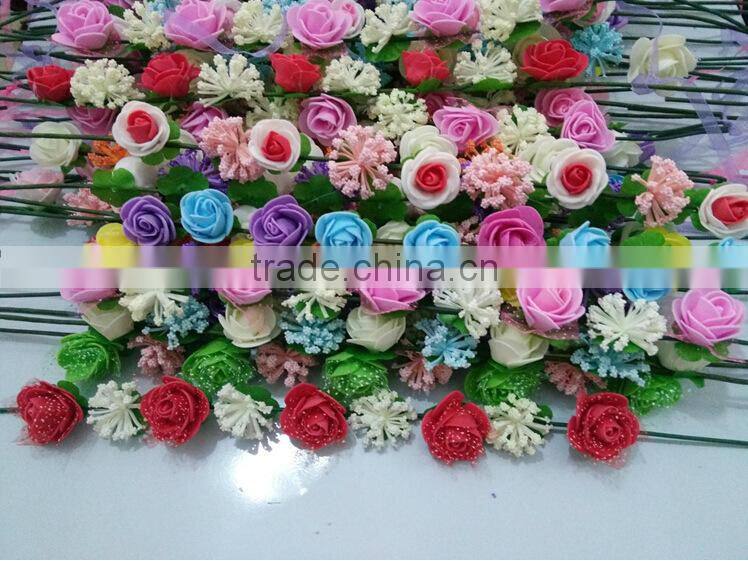 Mixed big rose headband with color silk ribbon ,PE rose flower hairband headband