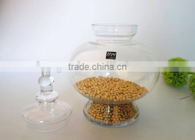 2014 new design blown glass canister with glass lid
