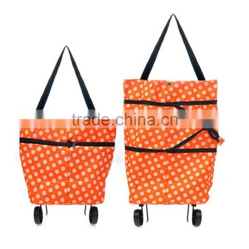 Lightweight Portable Foldable Dot Print Traveling Shopping Trolley Cart Handbag with Wheels
