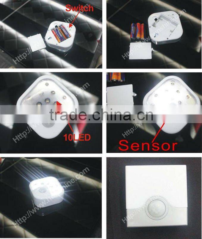 white endurable battery powered led sensor night light with dc4.5v 10led