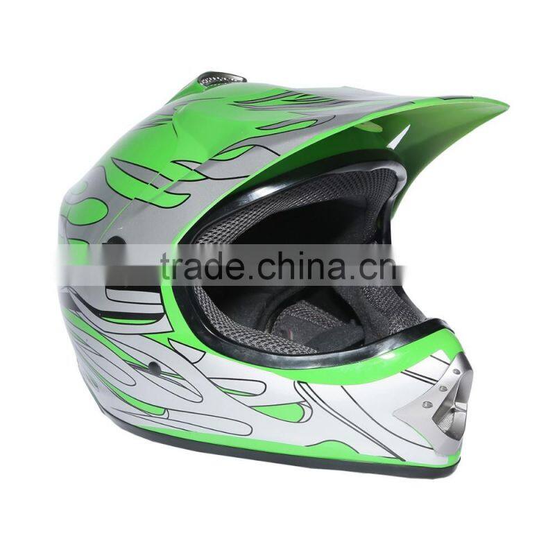 Youth Green Silver Flame Dirt Bike ATV Motocross Offroad Helmet MX+Goggles S/M/L