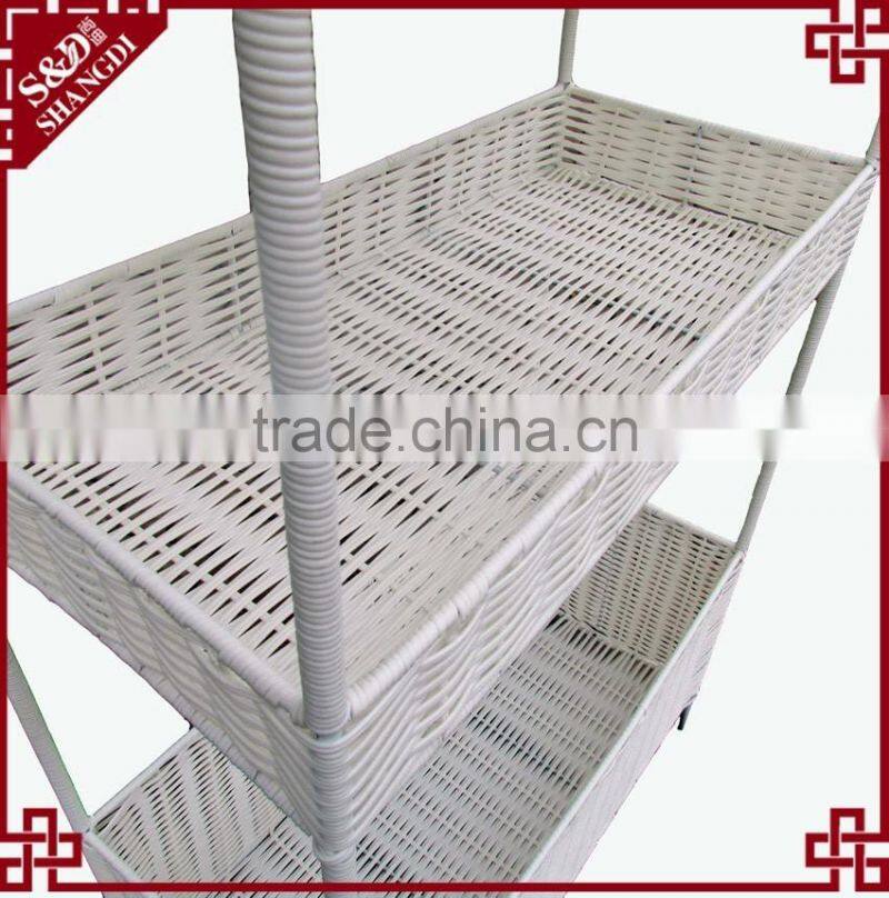 S&D handicraft 3-layers PE rattan palstic white hanging storage rack shelves