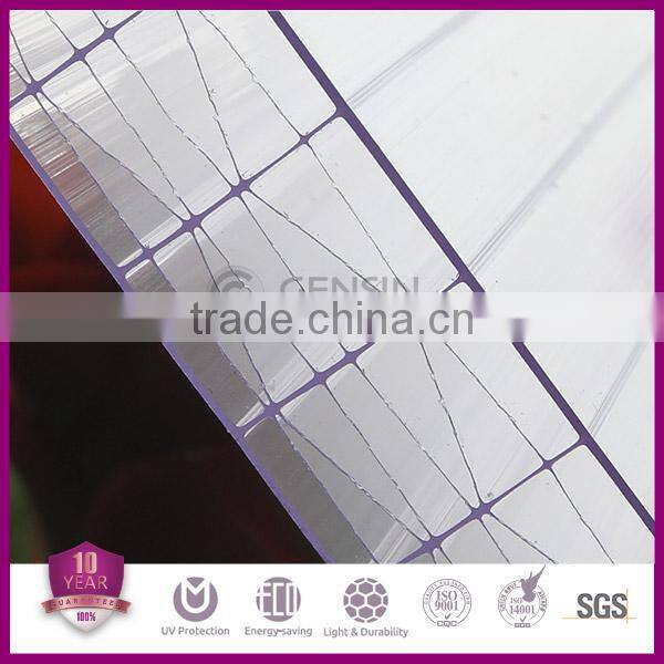 Low U-value 100% Virgin Raw PC Resin 80 Micron UV Coating 38mm Thickness 8-wall Diamond Structure Polycarbonate Sheet Multiwall