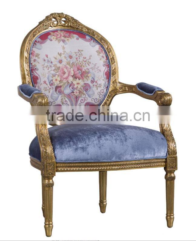 Classic European solid wood carving fabric dining room armchair