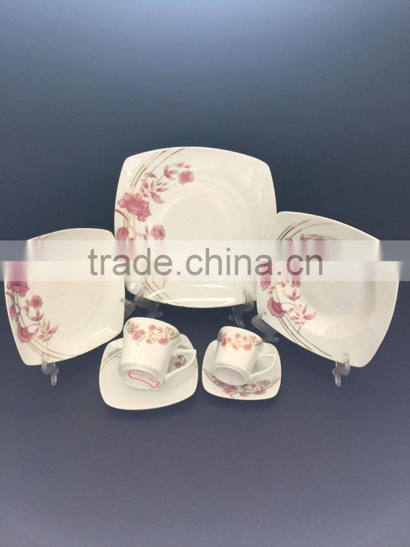 Porcelain ceramic square shape plate square 37pcs dinner set with flower deisgn
