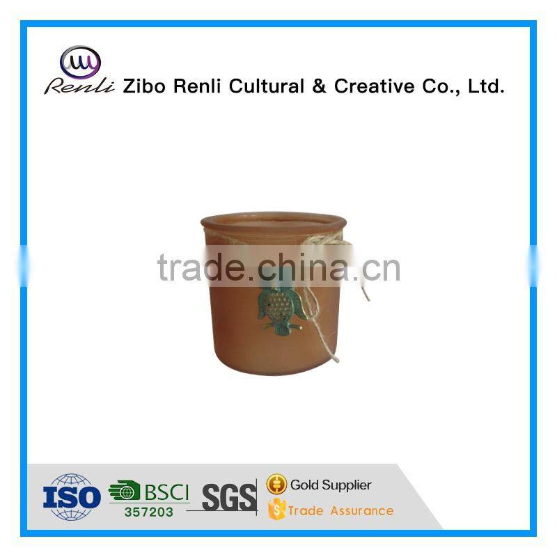 Amber Cylinder Glass Vases Centerpieces with Metal Decoration