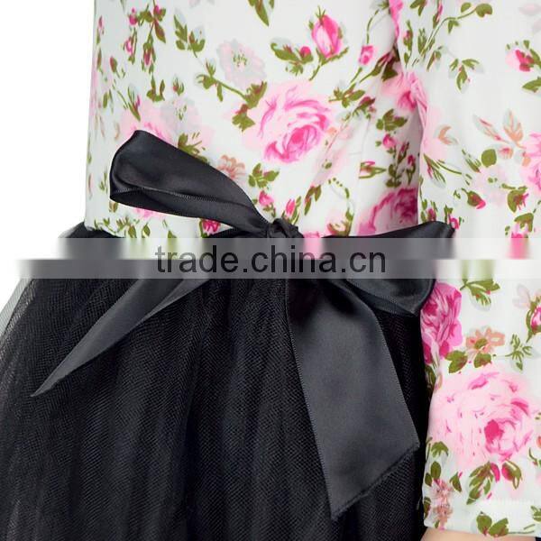 Pink Floral Top And Black Tutu Skirt Boutique Long Sleeve Dress Girls Tutu Dress