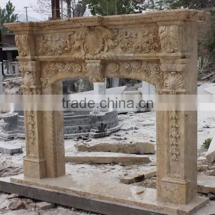 luxury home decoration marble stone carved gold fireplace mantel