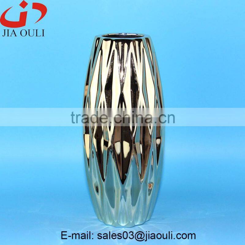 High Quality home decor silver plate ceramic vase, plating vase
