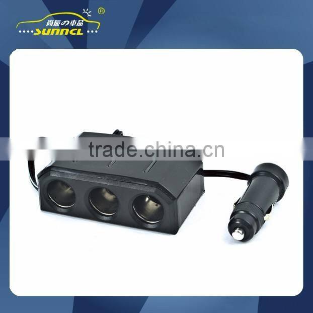 1 USB 3 Holes Female Car Cigarette Lighter Socket with Flexible Plug and LED Working Light