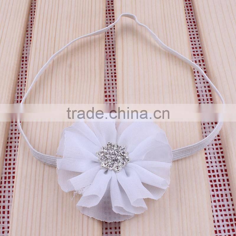 chiffon flower headband with rhinestone center for kids hair accessories