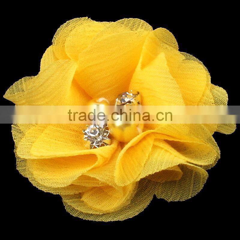 mesh flower with pearl beads center for kids hair accessories